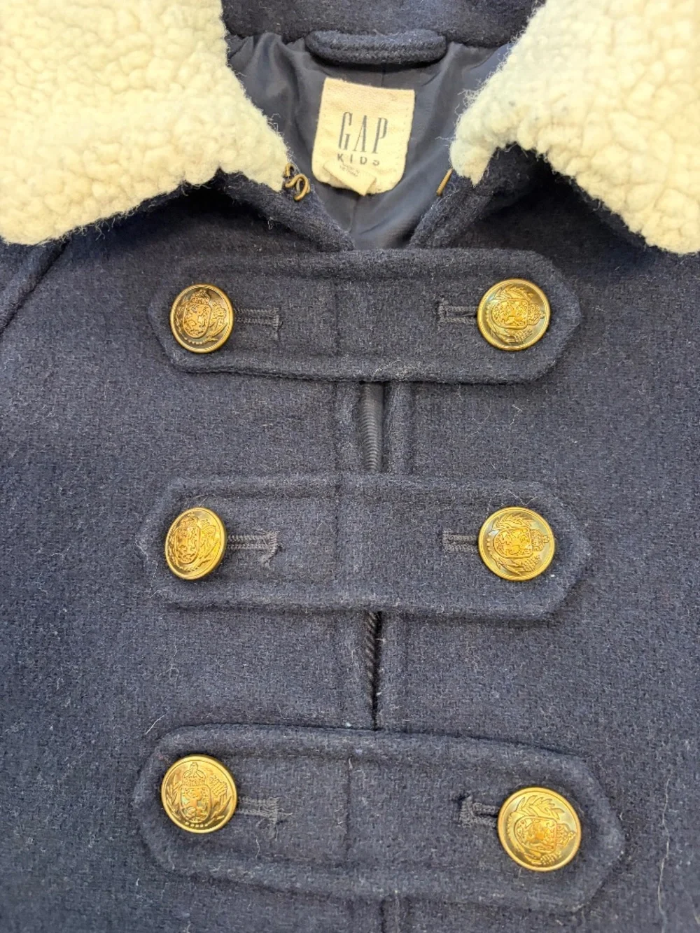 Gap Kids Navy Cape Coat Sz S | Sherpa Collar | Gold Buttons |